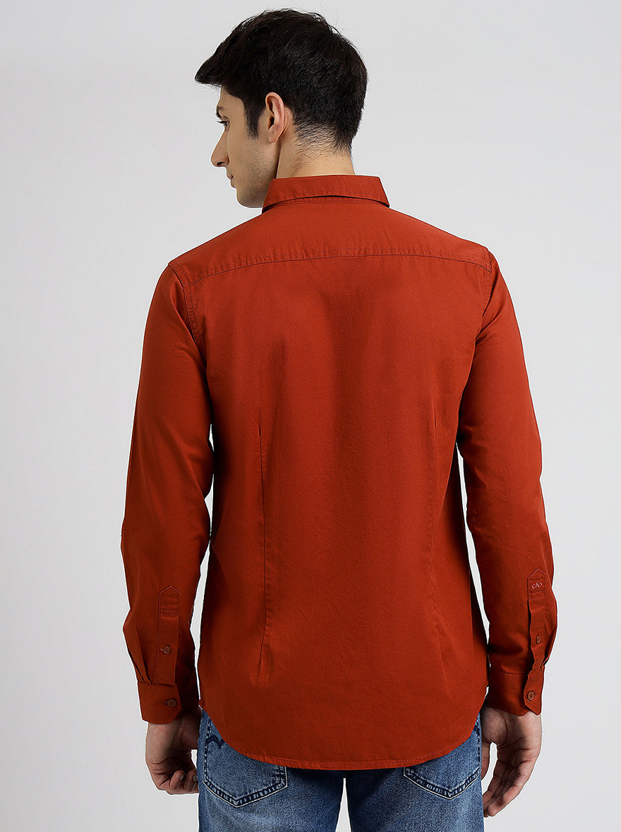 Rust Solid Slim Fit Casual Shirt | pehervi
