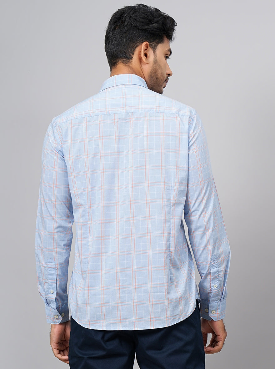 Light Blue Checked Smart Fit Semi Casual Shirt | Pehervi