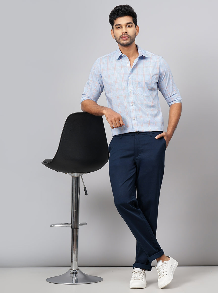 Light Blue Checked Smart Fit Semi Casual Shirt | Pehervi
