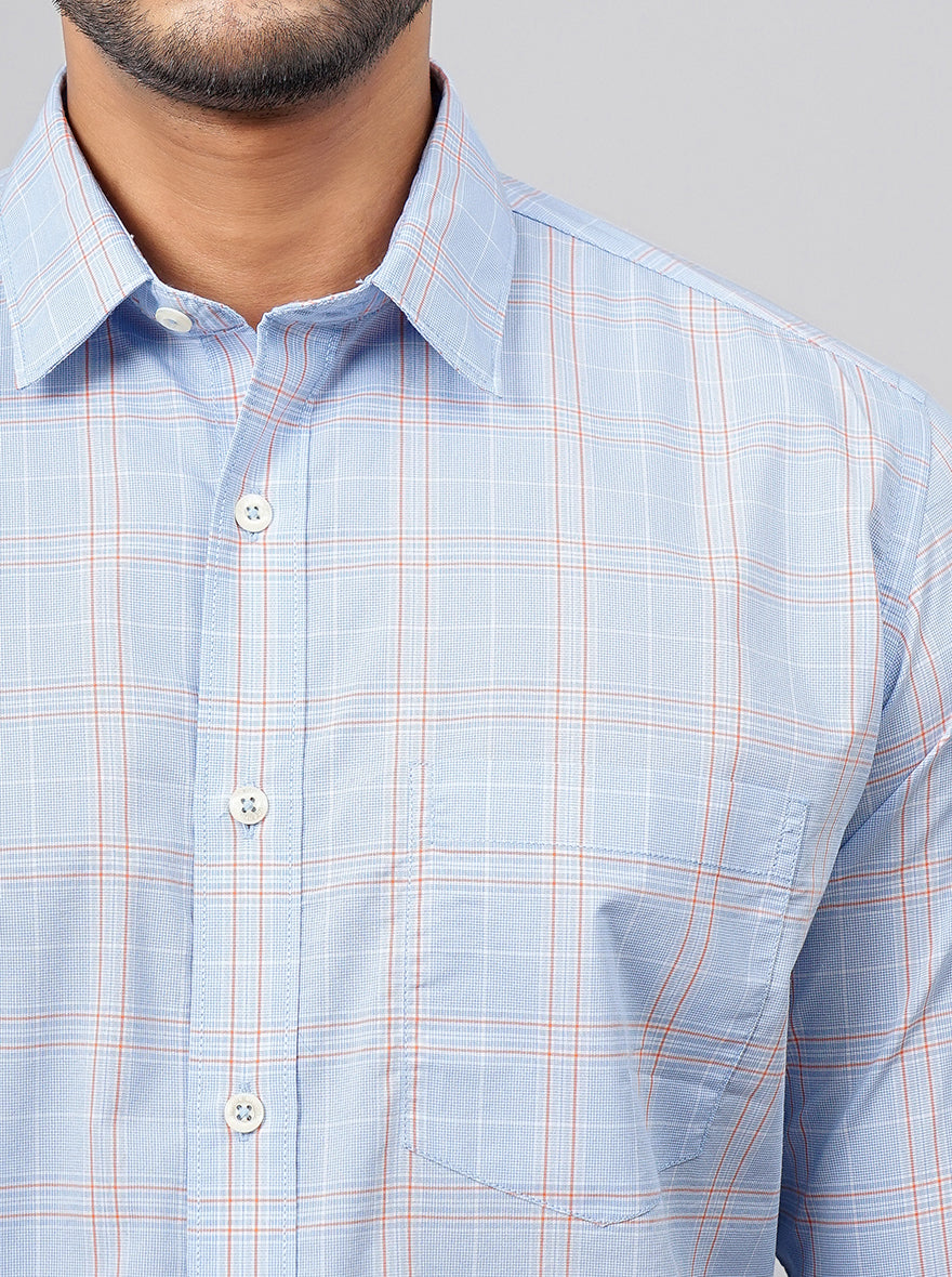 Light Blue Checked Smart Fit Semi Casual Shirt | Pehervi