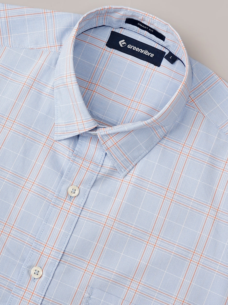 Light Blue Checked Smart Fit Semi Casual Shirt | Pehervi