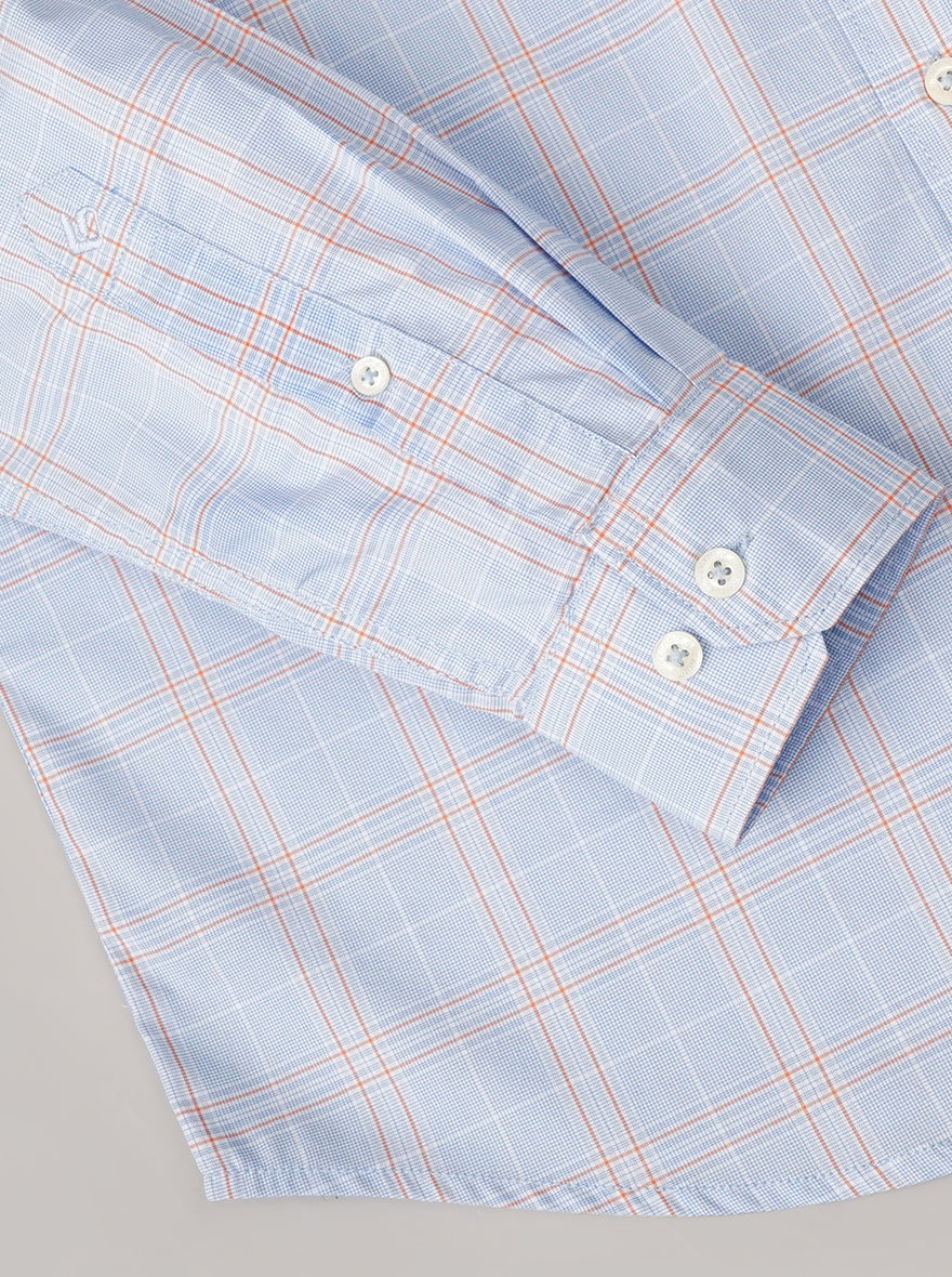 Light Blue Checked Smart Fit Semi Casual Shirt | Pehervi