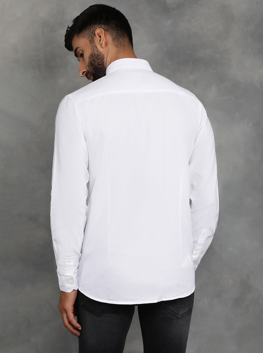 White Solid Slim Fit Casual Shirt | pehervi