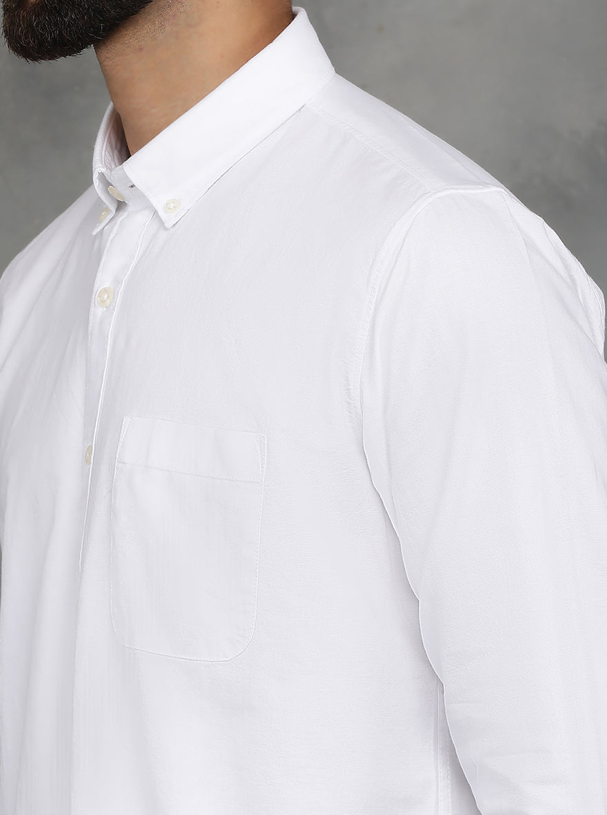 White Solid Slim Fit Casual Shirt | pehervi