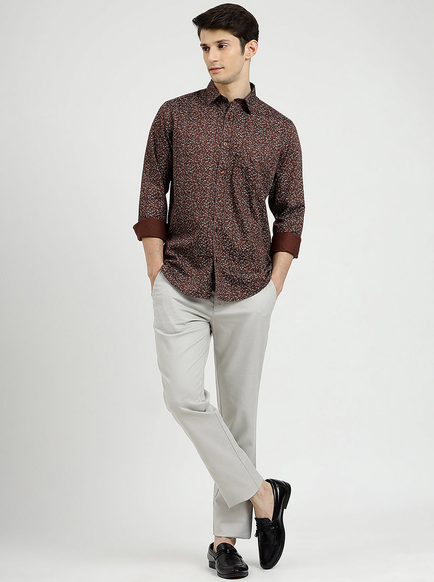 Brown Solid Smart Fit Semi Casual Shirt | Pehervi