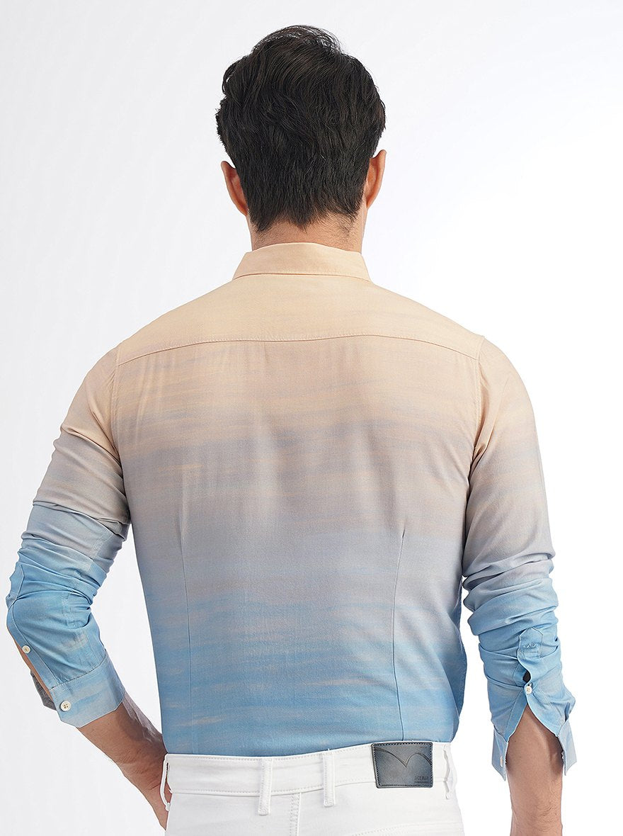 Peach Printed Slim Fit Casual Shirt | pehervi