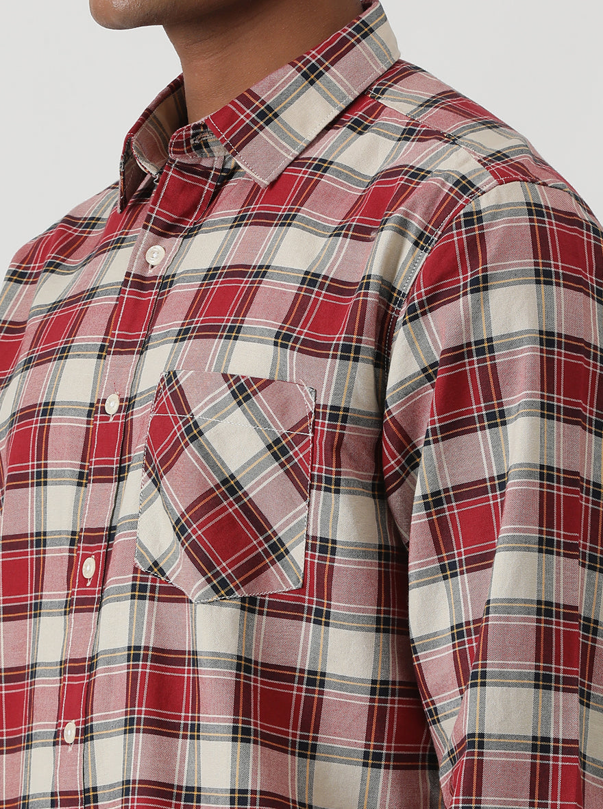 Red Checked Slim Fit Casual Shirt | pehervi