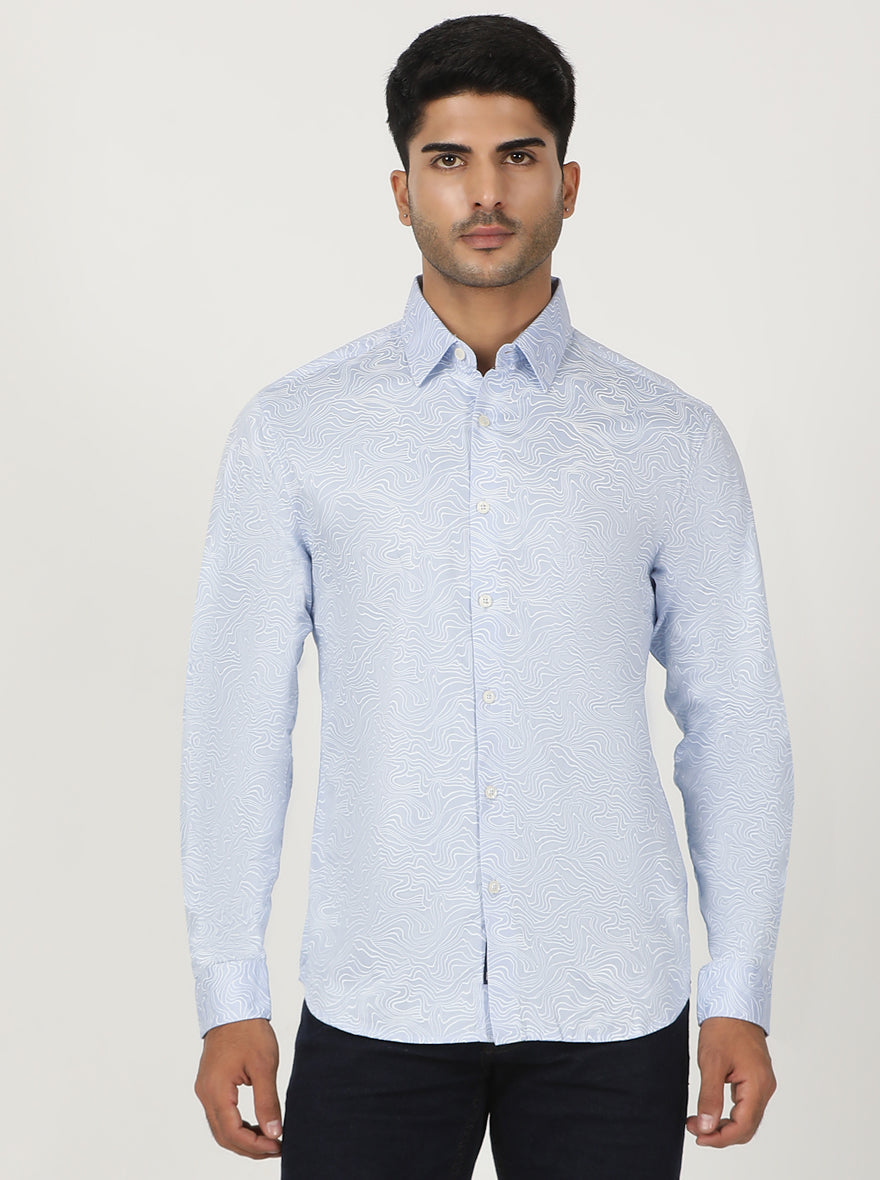 Light Blue Printed Slim Fit Casual Shirt | pehervi