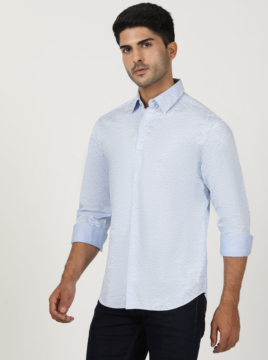 Light Blue Printed Slim Fit Casual Shirt | pehervi