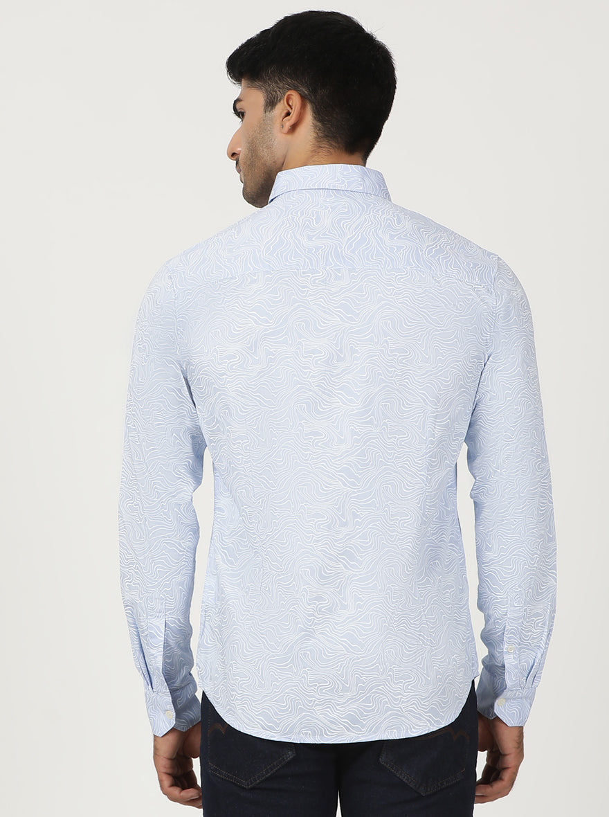 Light Blue Printed Slim Fit Casual Shirt | pehervi