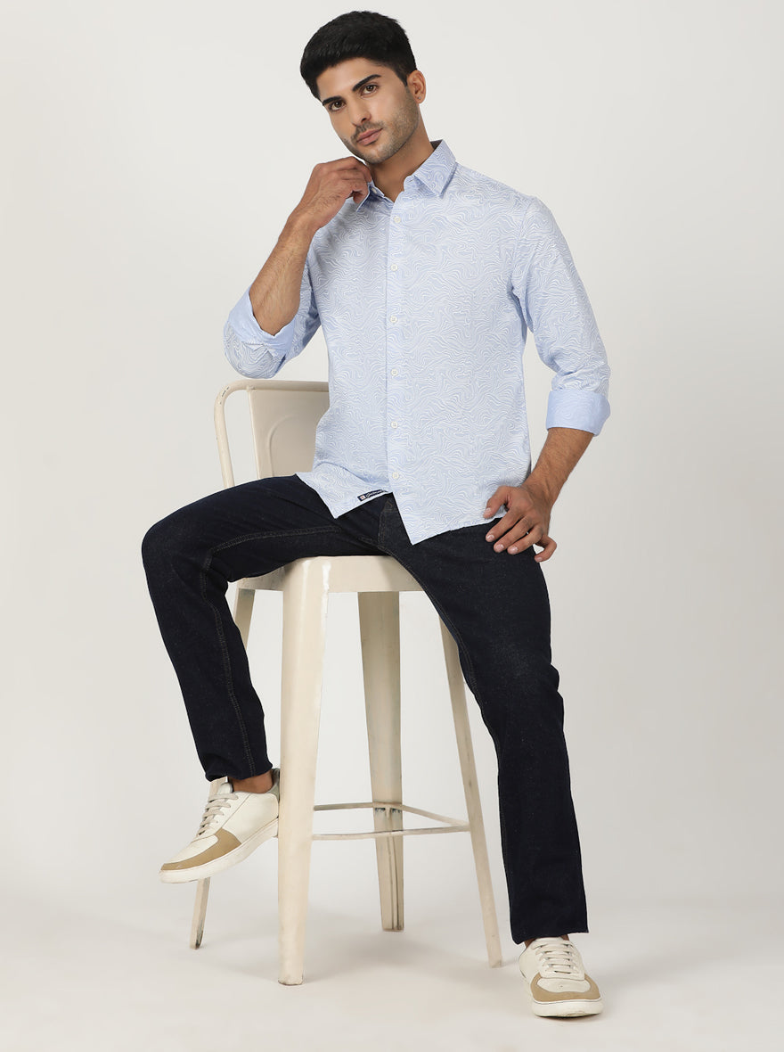 Light Blue Printed Slim Fit Casual Shirt | pehervi