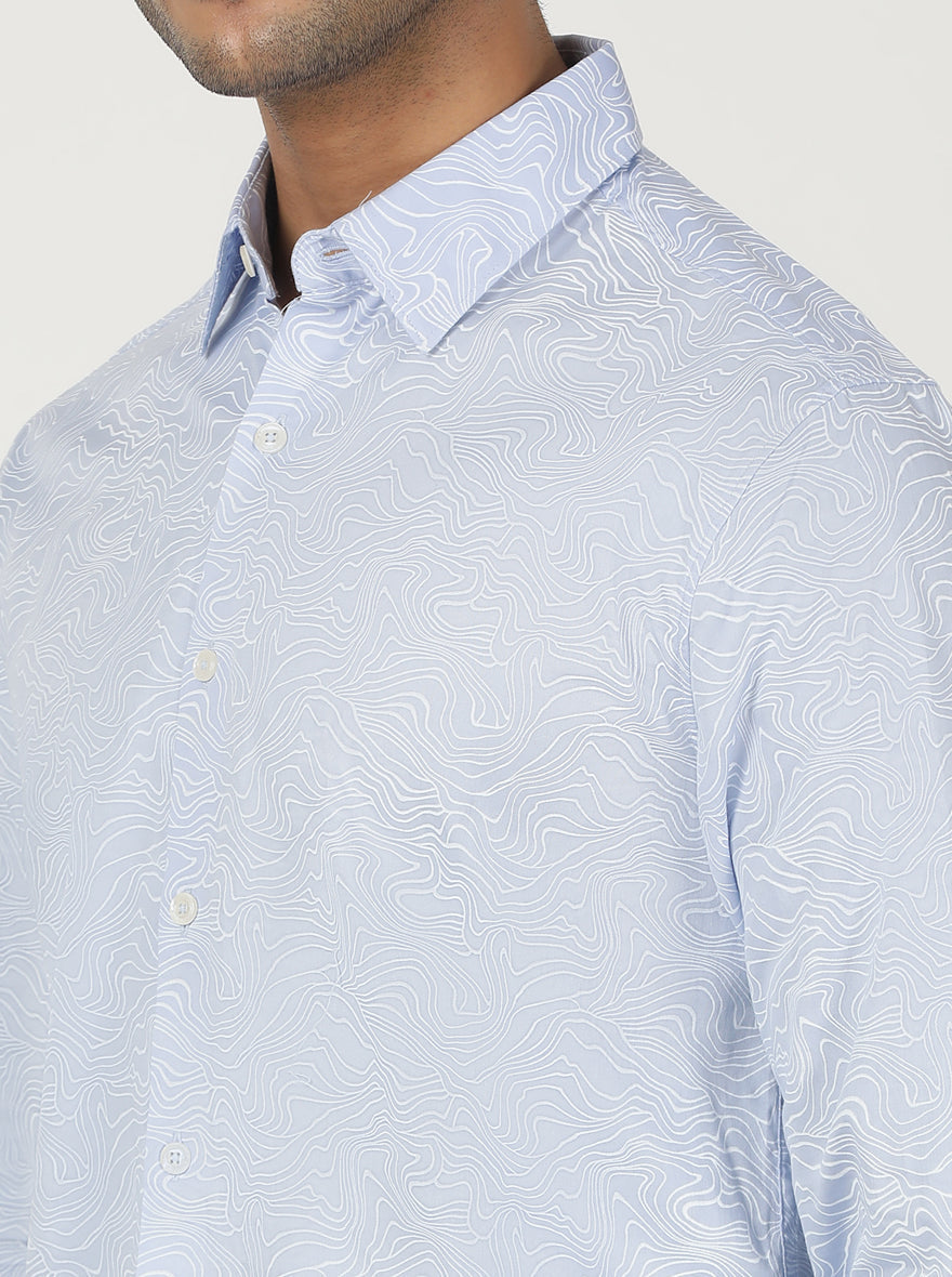 Light Blue Printed Slim Fit Casual Shirt | pehervi