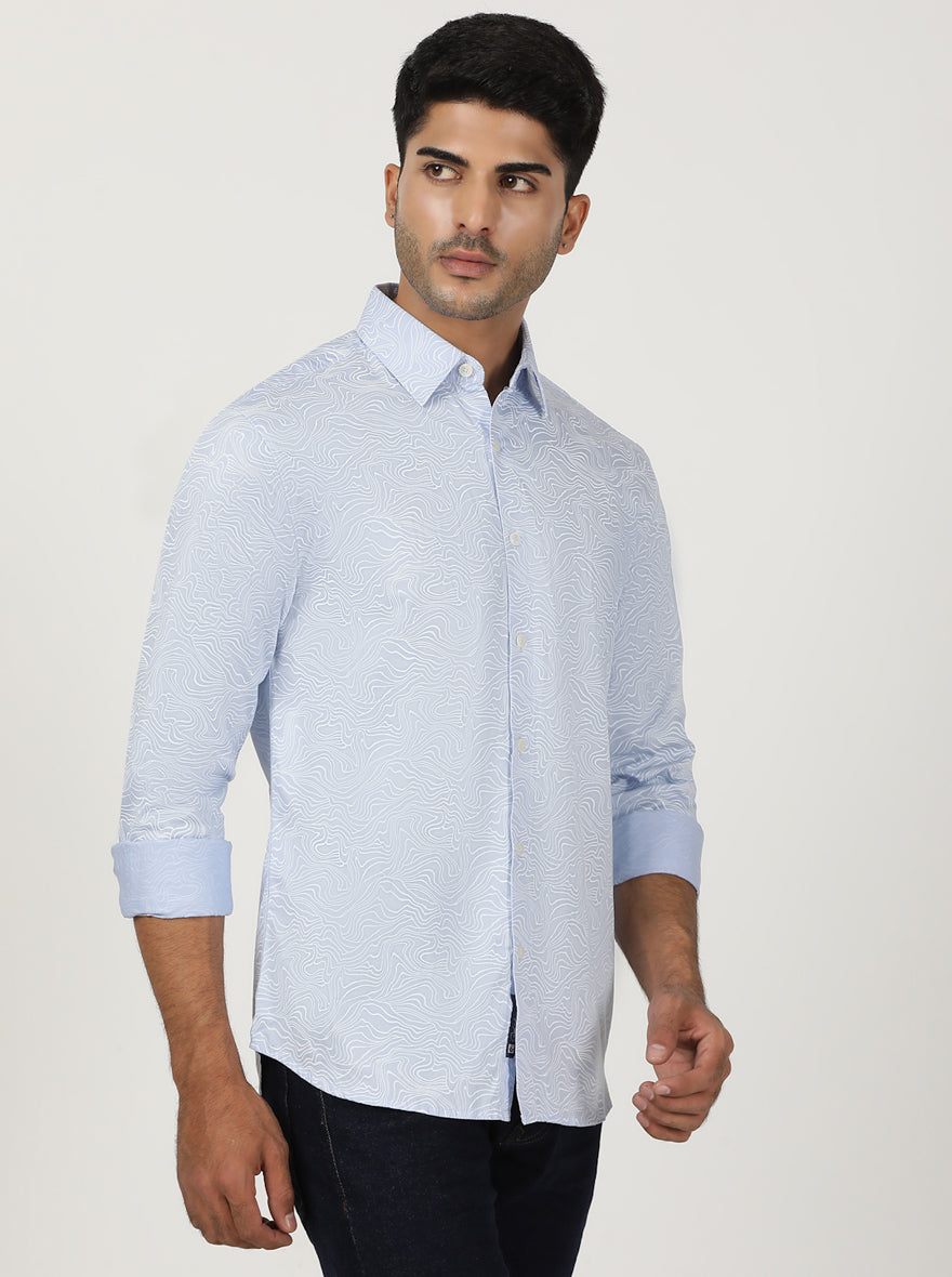 Light Blue Printed Slim Fit Casual Shirt | pehervi