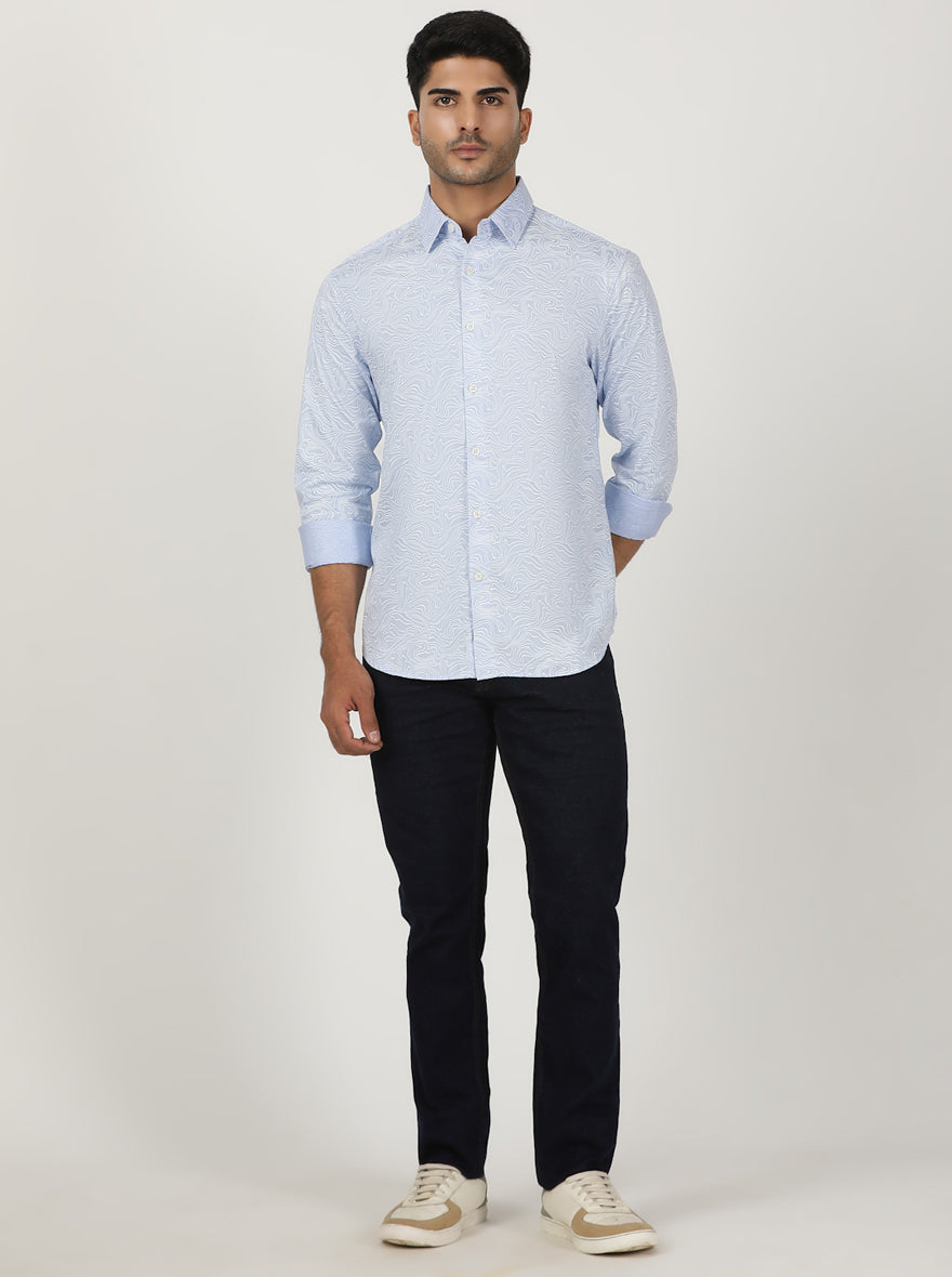 Light Blue Printed Slim Fit Casual Shirt | pehervi