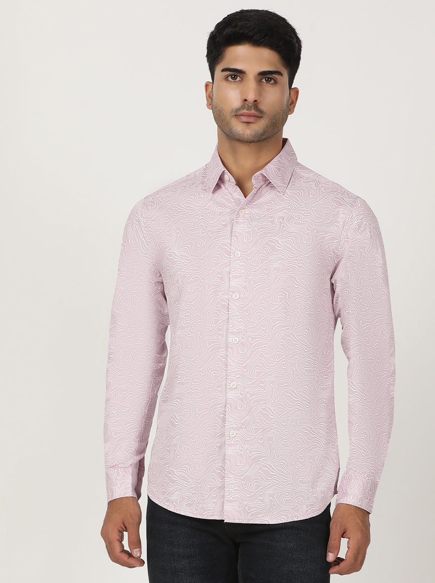 Dusky Pink Printed Slim Fit Casual Shirt | pehervi