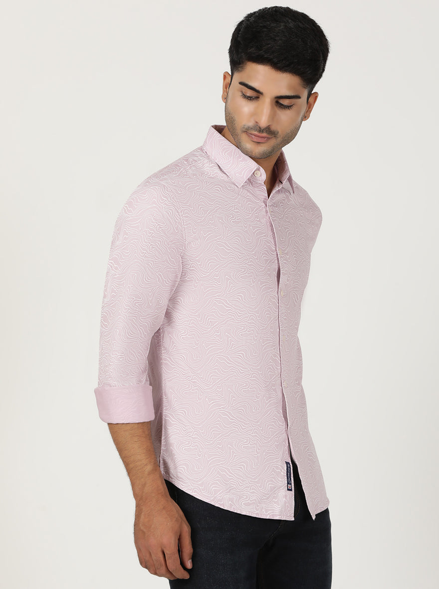 Dusky Pink Printed Slim Fit Casual Shirt | pehervi