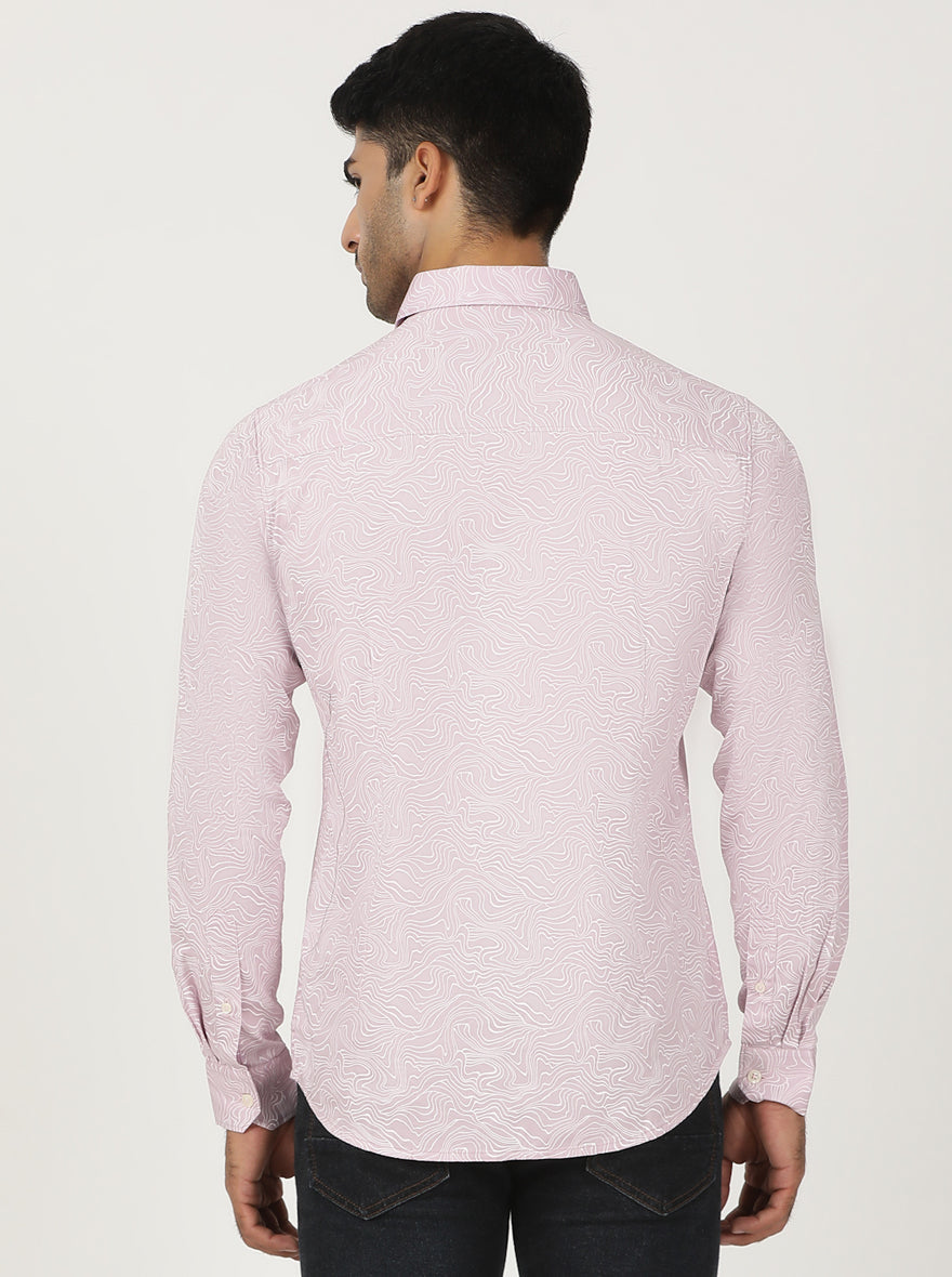 Dusky Pink Printed Slim Fit Casual Shirt | pehervi