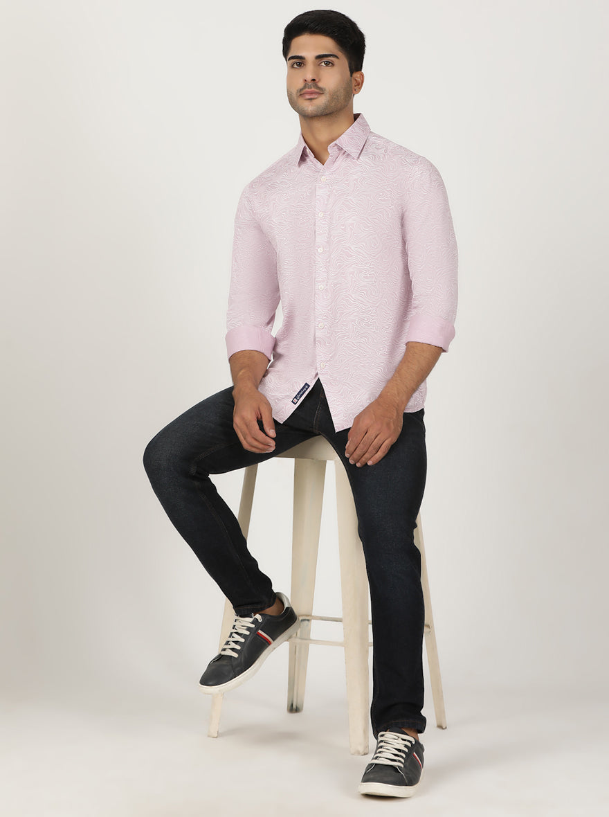 Dusky Pink Printed Slim Fit Casual Shirt | pehervi