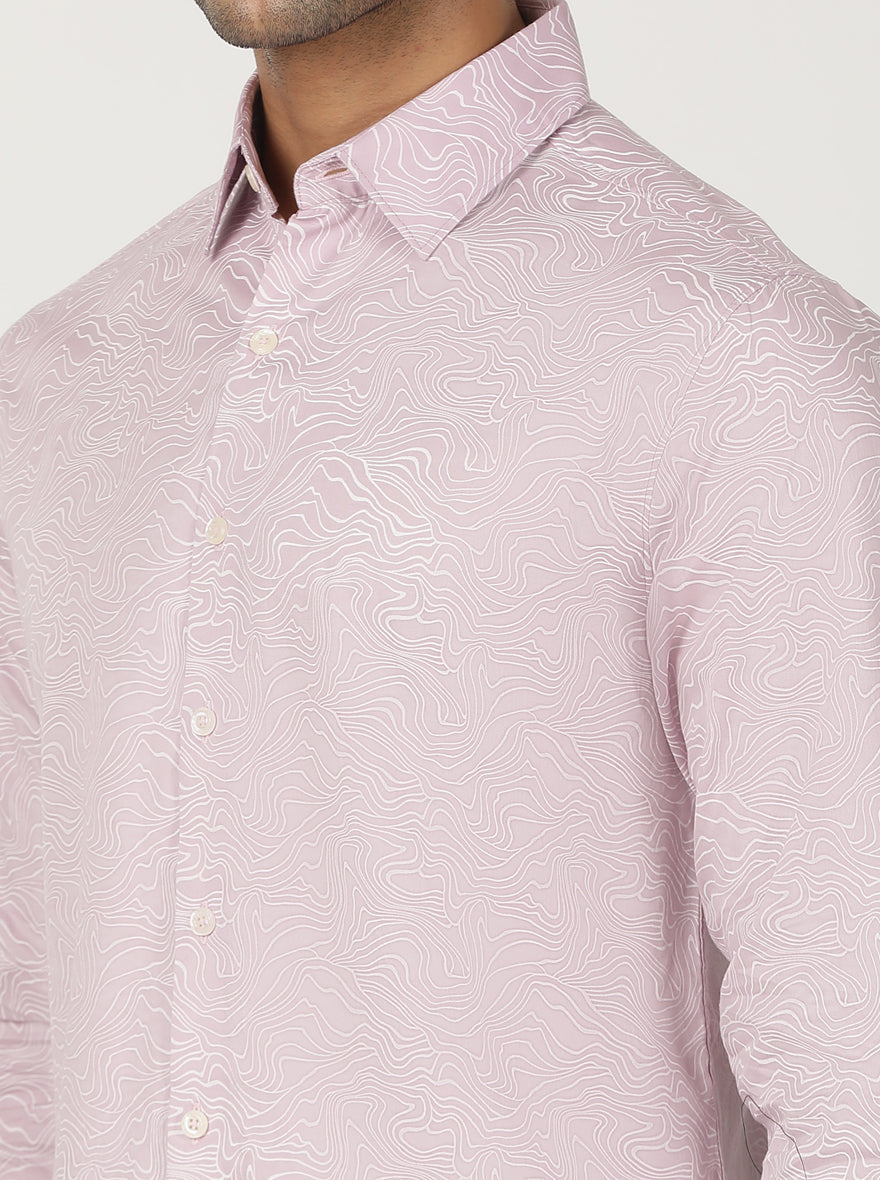 Dusky Pink Printed Slim Fit Casual Shirt | pehervi