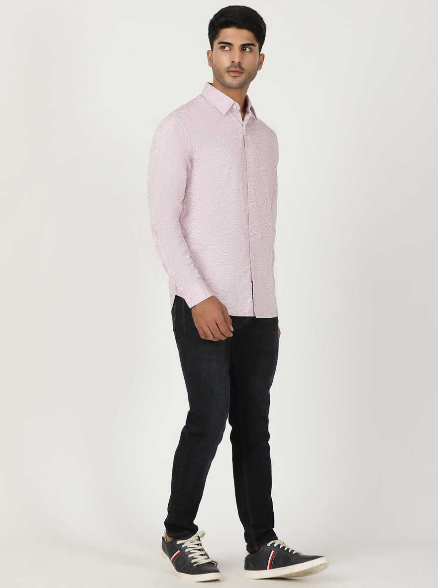 Dusky Pink Printed Slim Fit Casual Shirt | pehervi
