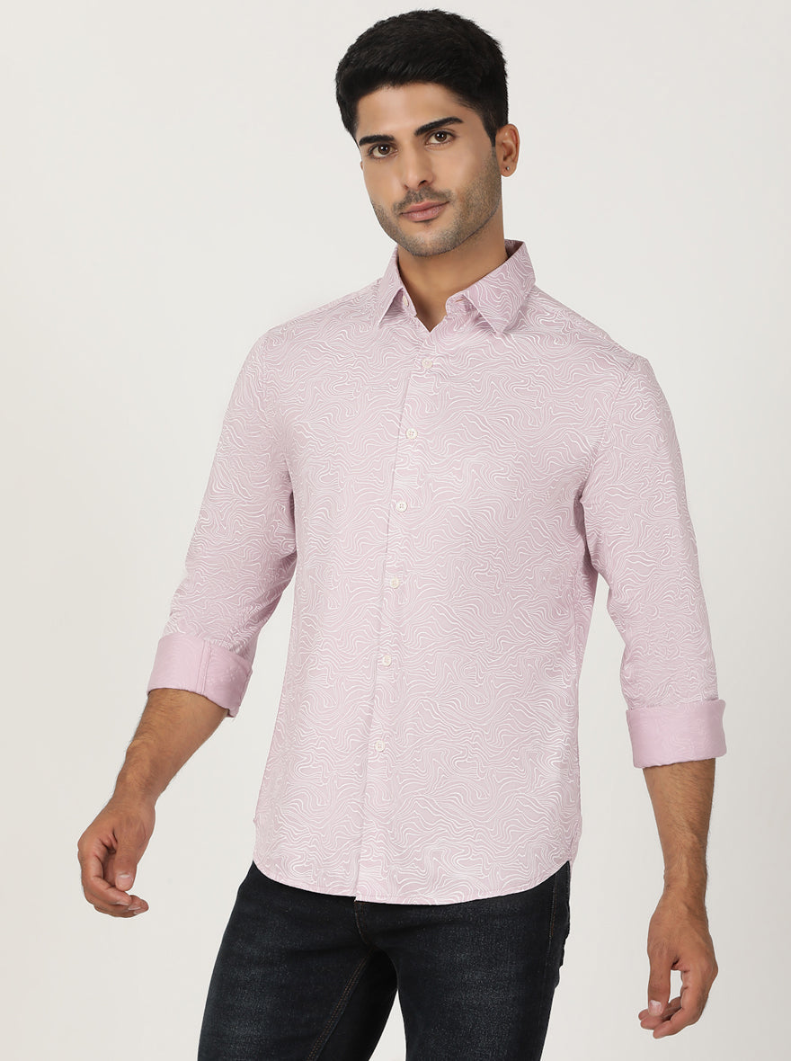 Dusky Pink Printed Slim Fit Casual Shirt | pehervi