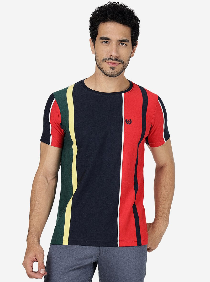 Multicolor Striped Slim Fit T-Shirt | pehervi