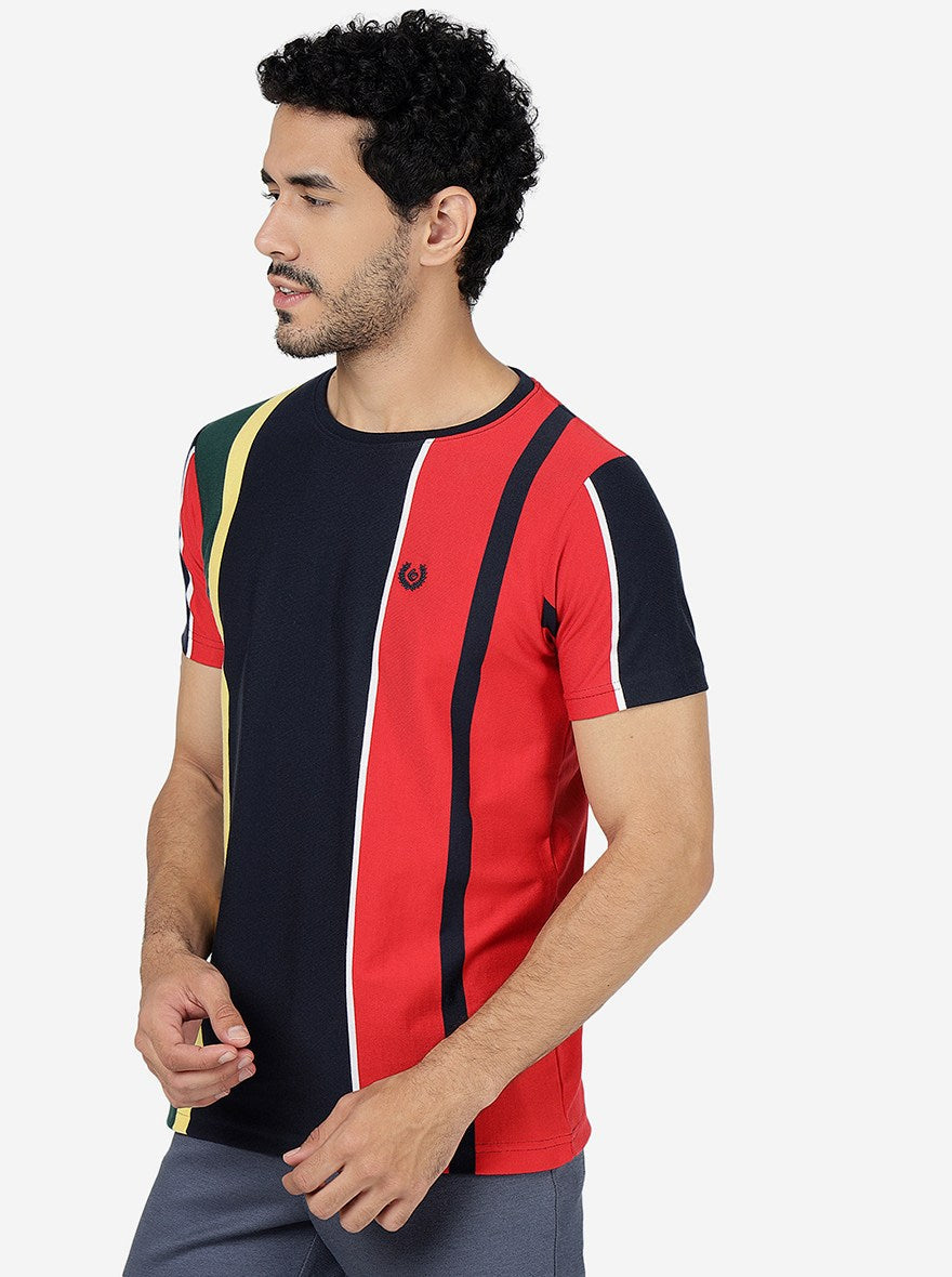 Multicolor Striped Slim Fit T-Shirt | pehervi