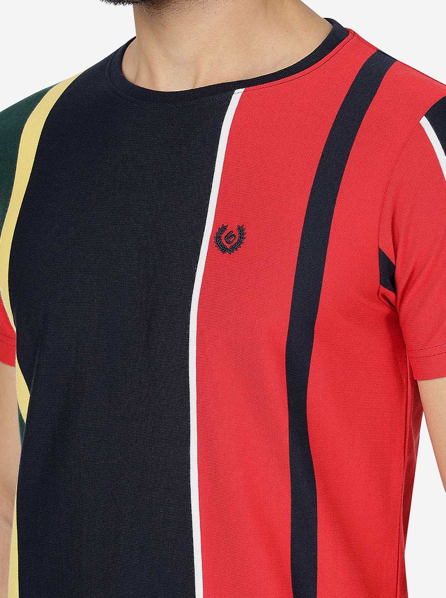 Multicolor Striped Slim Fit T-Shirt | pehervi