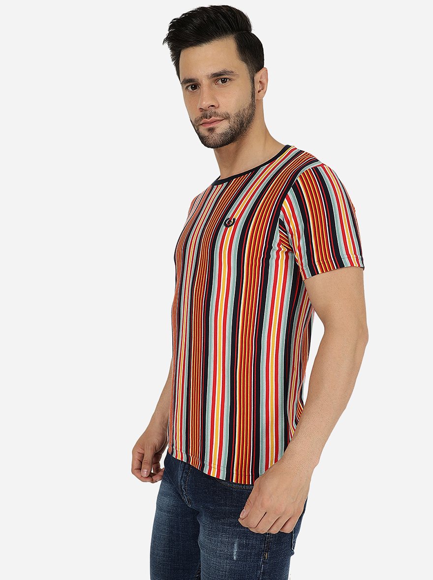 Red & Yellow Striped Slim Fit T-Shirt | pehervi