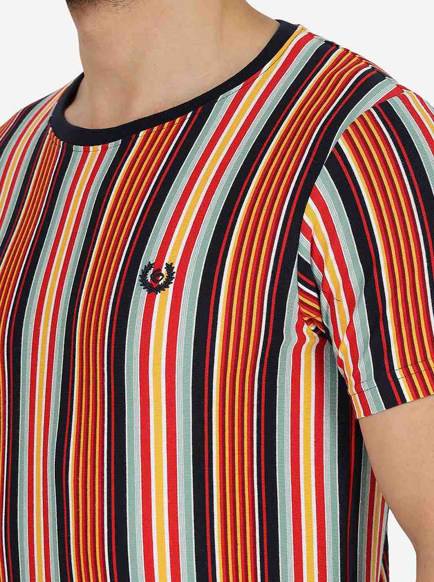 Red & Yellow Striped Slim Fit T-Shirt | pehervi