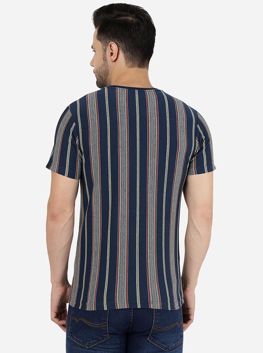 Blue & Yellow Striped Slim Fit T-Shirt | pehervi