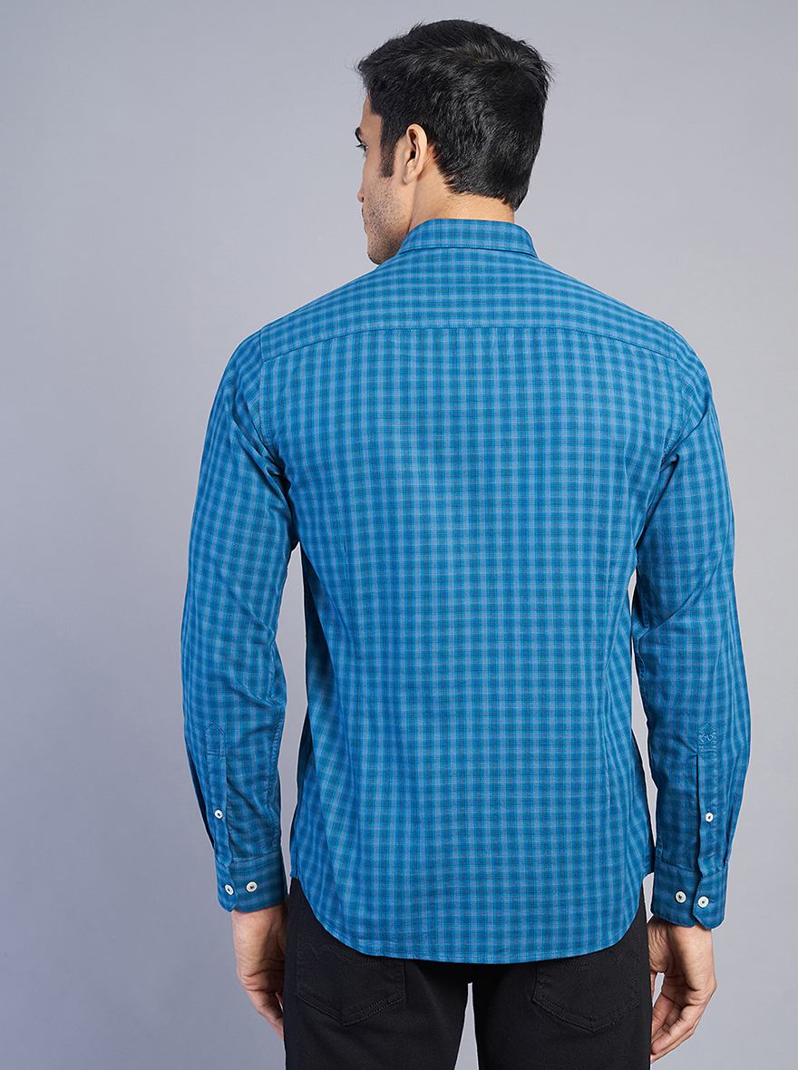 Blue Checked Slim Fit Semi Casual Shirt | Pehervi