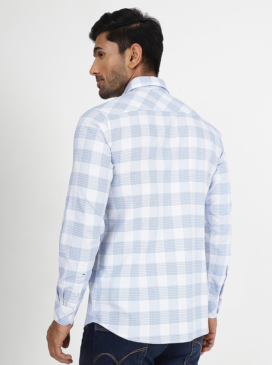 Light Blue Checked Slim Fit Casual Shirt | pehervi