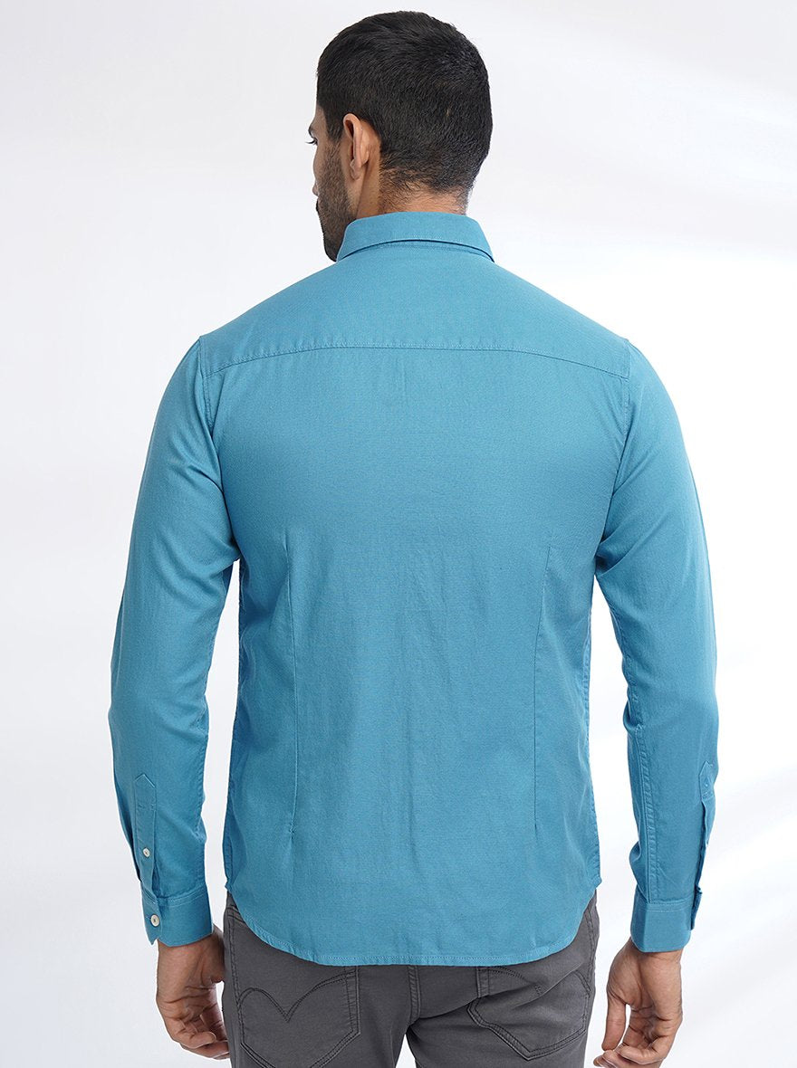 Blue Solid Slim Fit Casual Shirt | pehervi