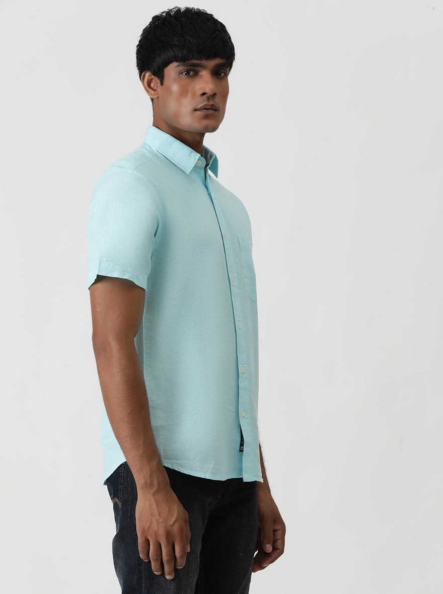 Sky Blue Solid Slim Fit Casual Shirt | pehervi