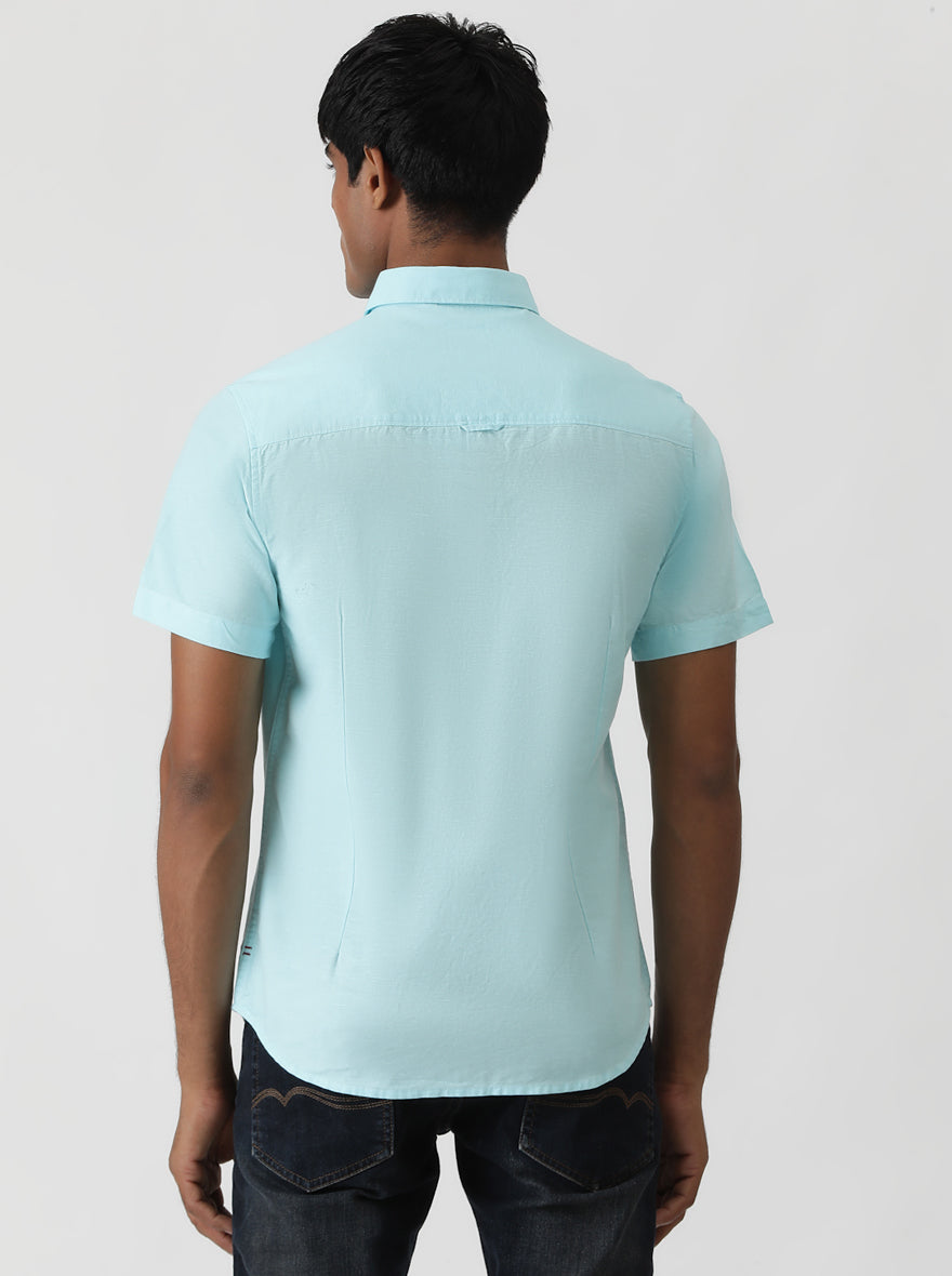 Sky Blue Solid Slim Fit Casual Shirt | pehervi