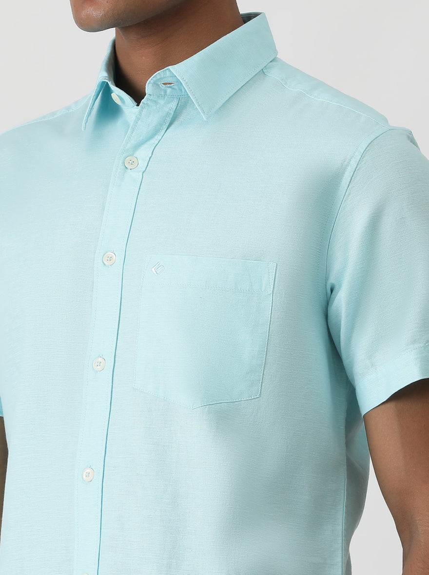 Sky Blue Solid Slim Fit Casual Shirt | pehervi