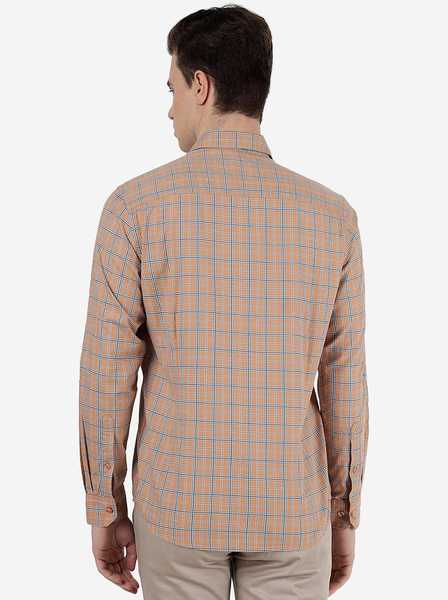Orange Checked Slim Fit Semi Casual Shirt | Pehervi
