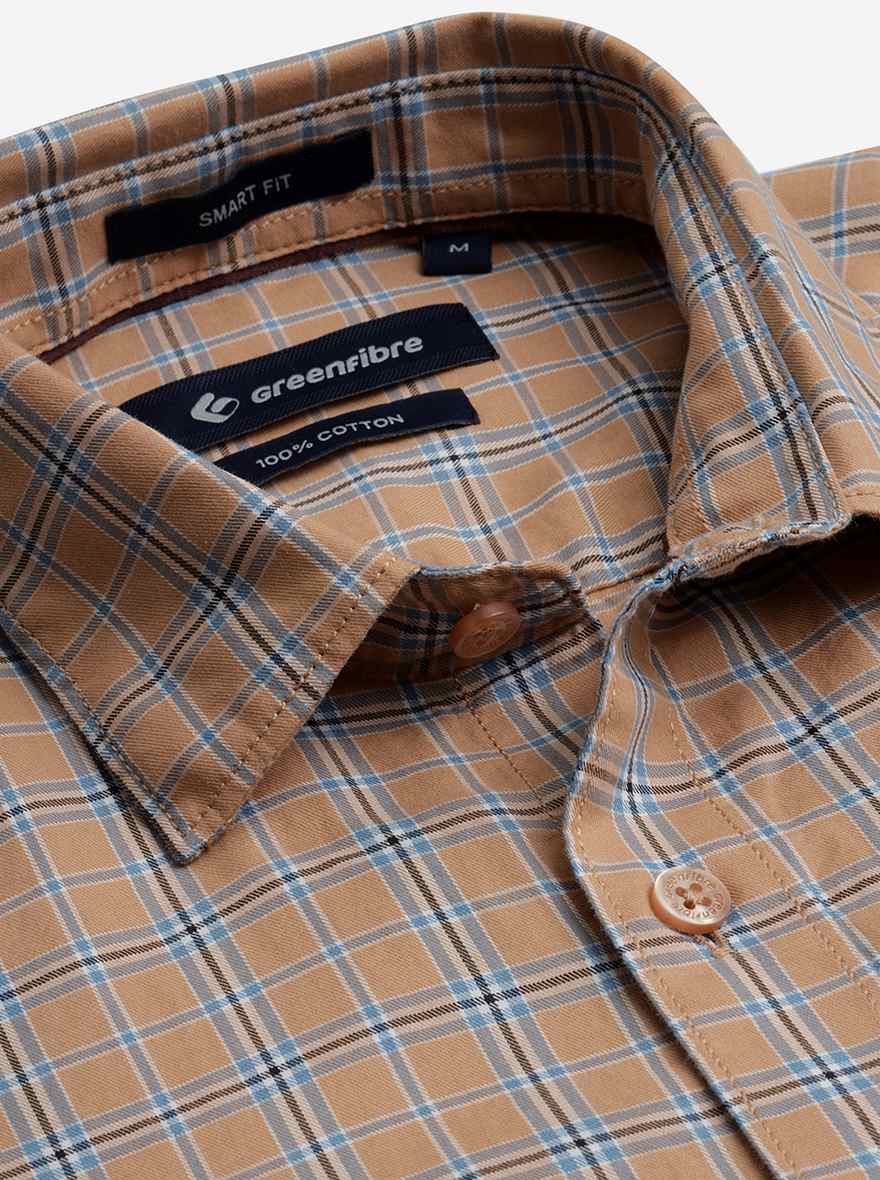 Orange Checked Slim Fit Semi Casual Shirt | Pehervi