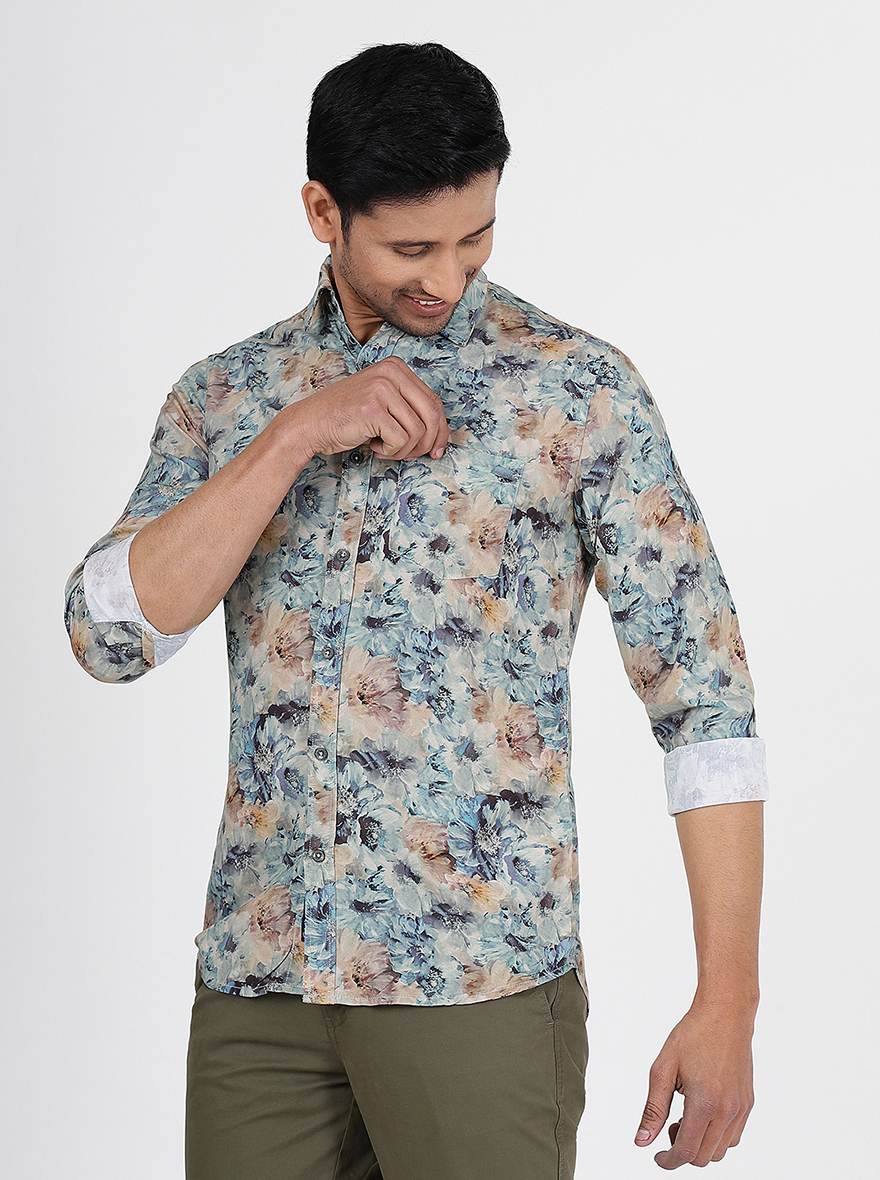 Multicolor Printed Slim Fit Casual Shirt | pehervi
