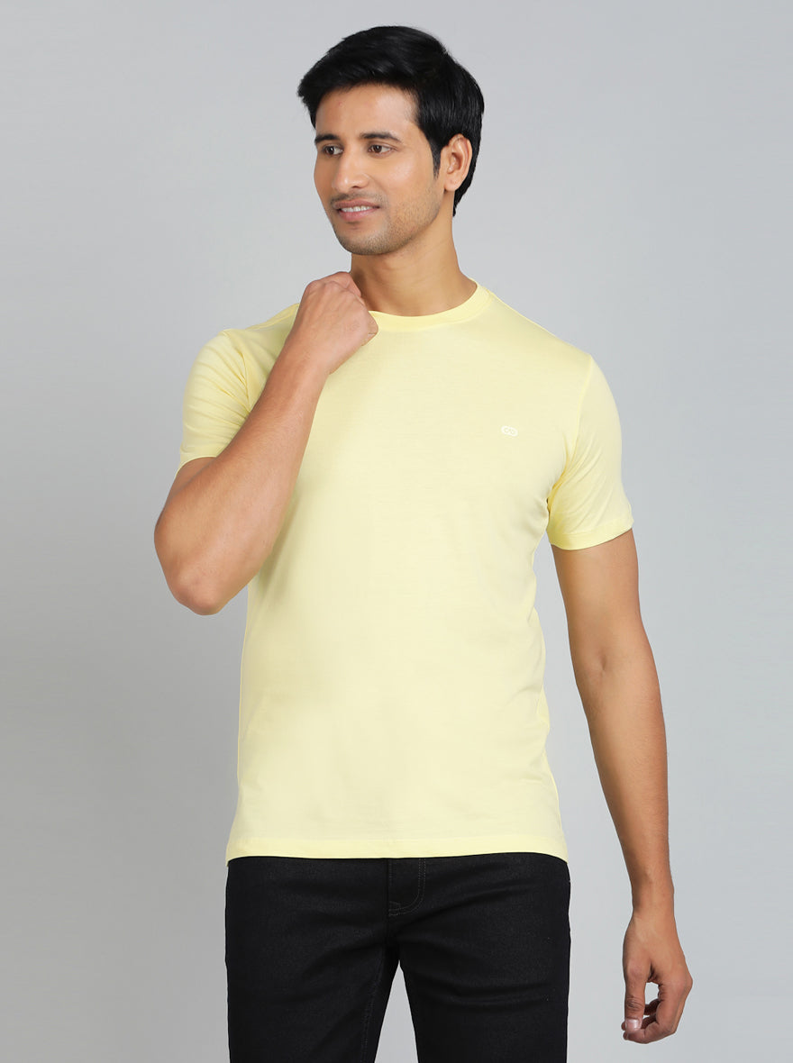 Light Yellow Solid Slim Fit T-Shirt | pehervi