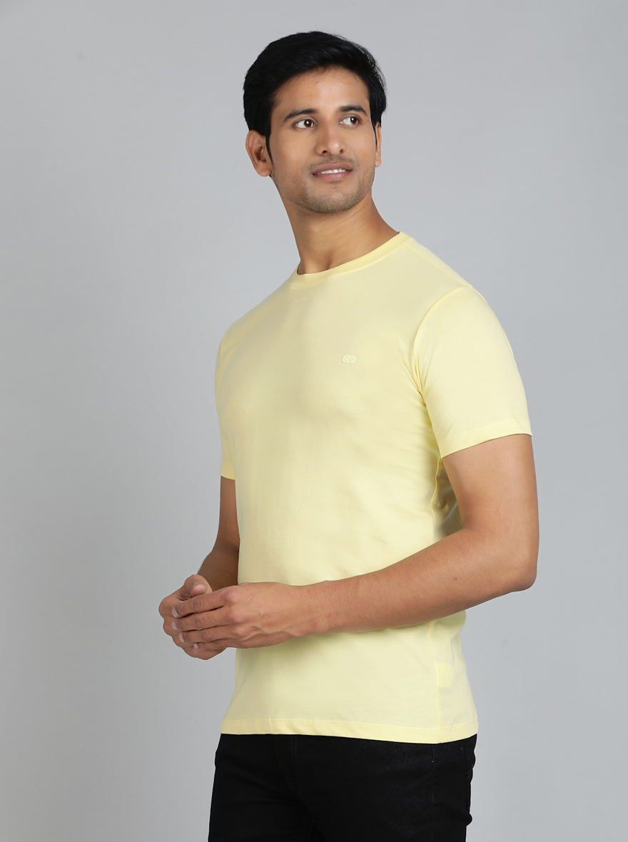 Light Yellow Solid Slim Fit T-Shirt | pehervi