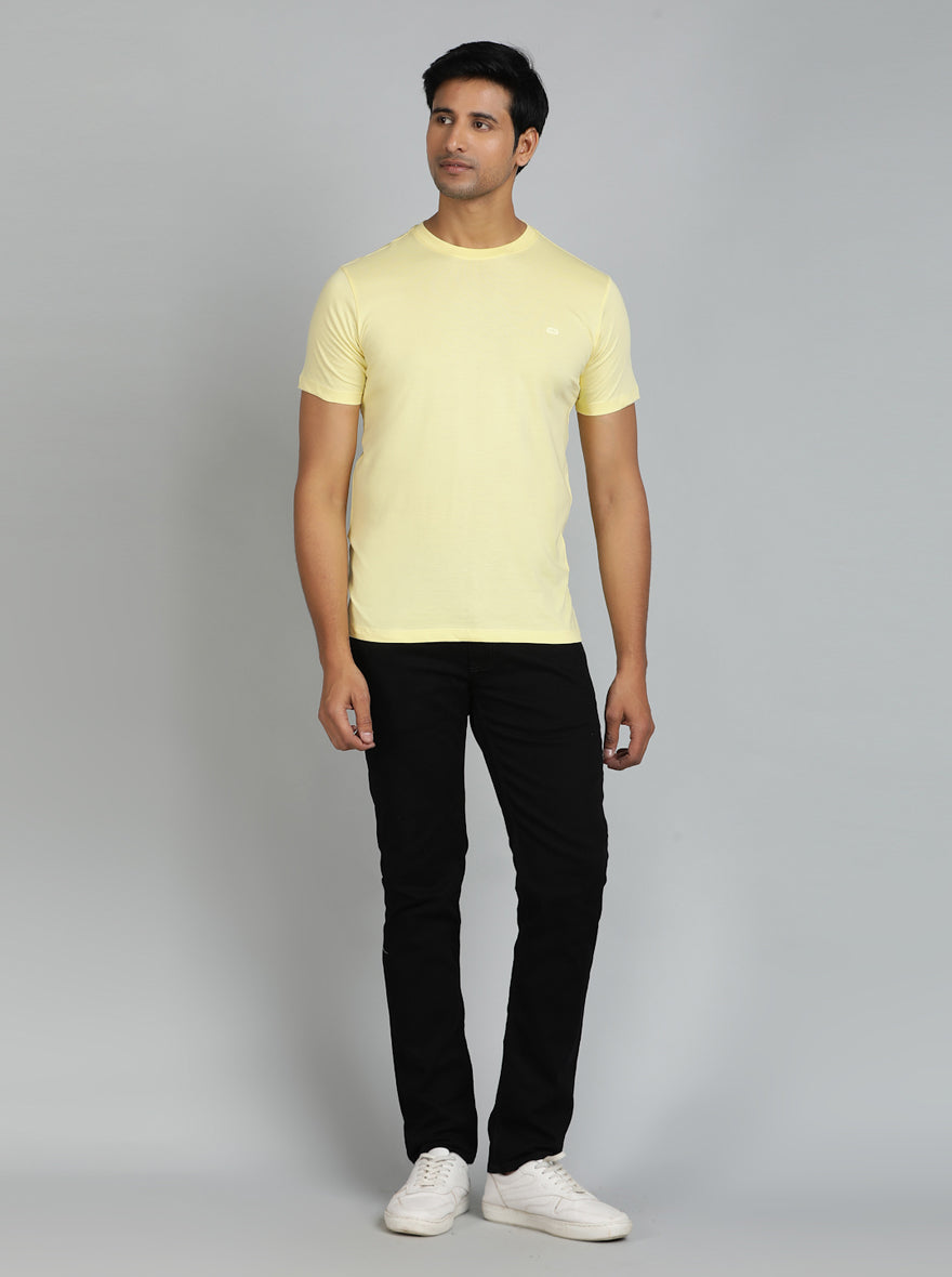 Light Yellow Solid Slim Fit T-Shirt | pehervi