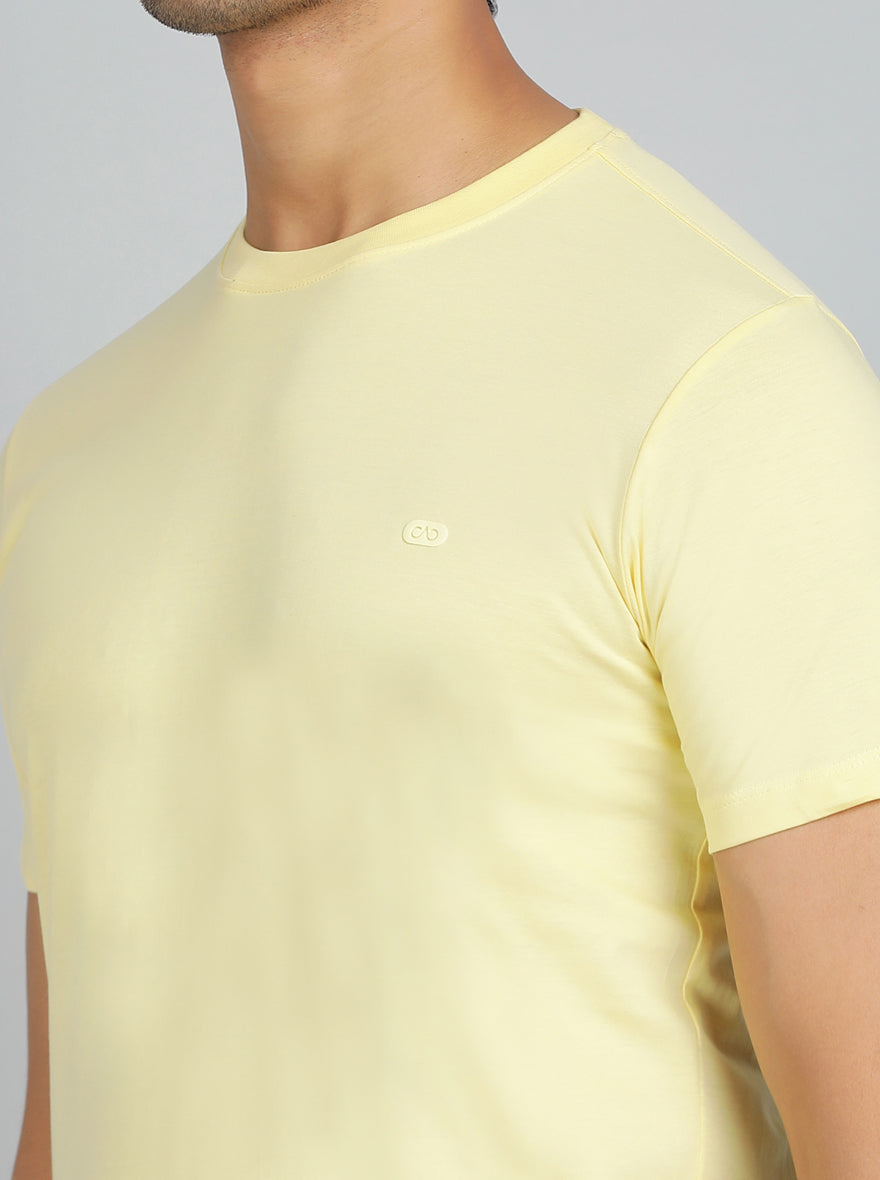 Light Yellow Solid Slim Fit T-Shirt | pehervi