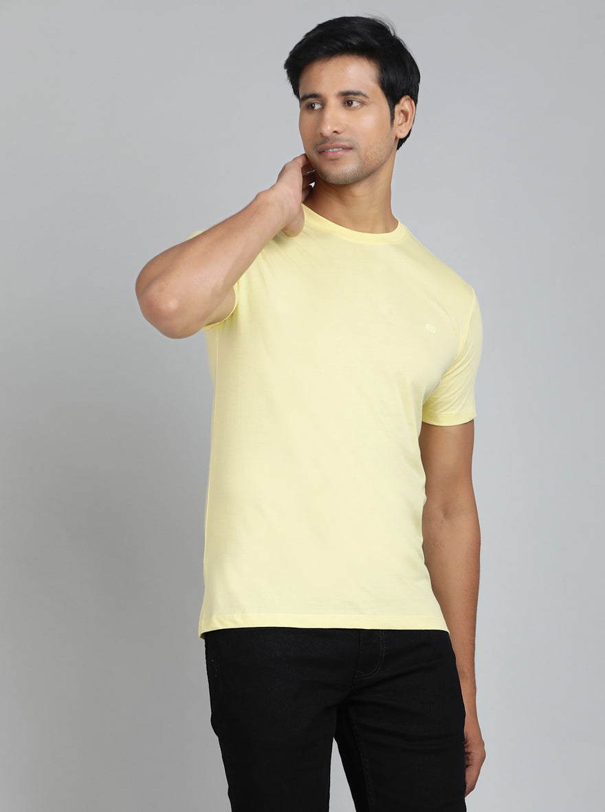 Light Yellow Solid Slim Fit T-Shirt | pehervi