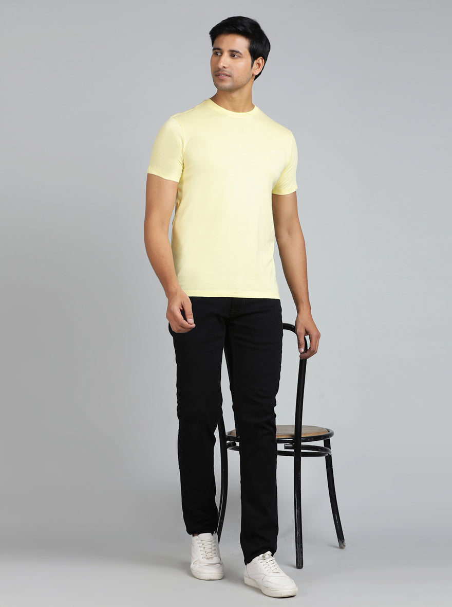 Light Yellow Solid Slim Fit T-Shirt | pehervi