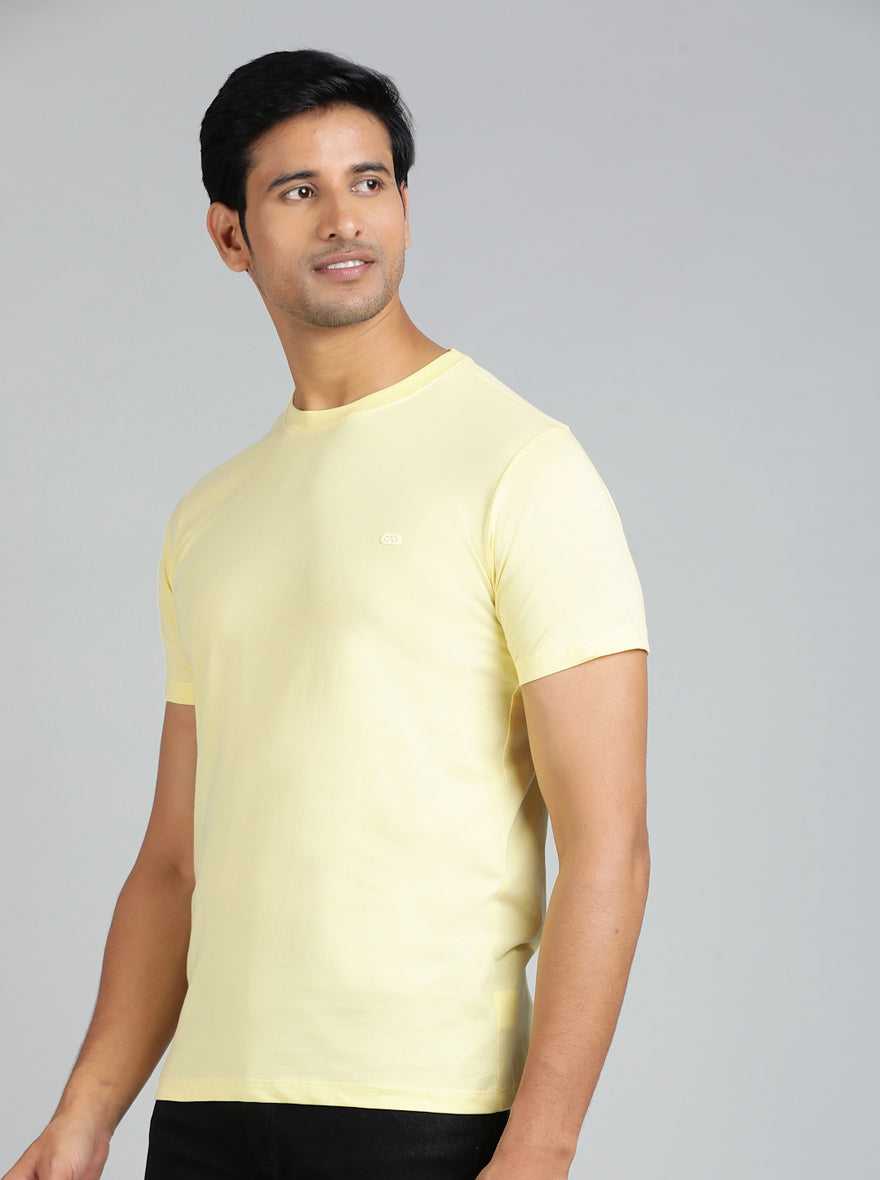 Light Yellow Solid Slim Fit T-Shirt | pehervi
