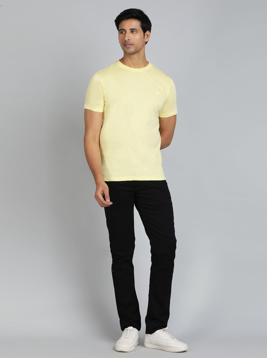 Light Yellow Solid Slim Fit T-Shirt | pehervi