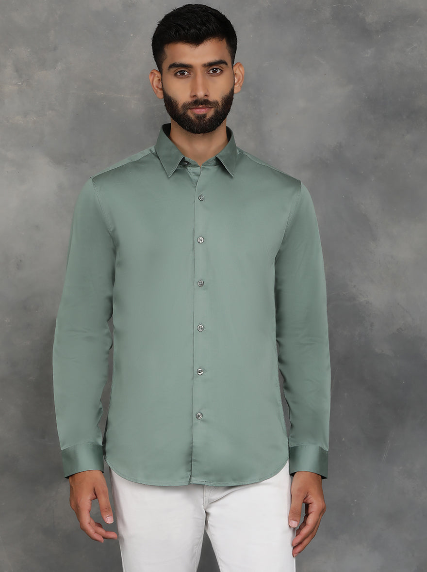 Green Solid Slim Fit Casual Shirt | pehervi