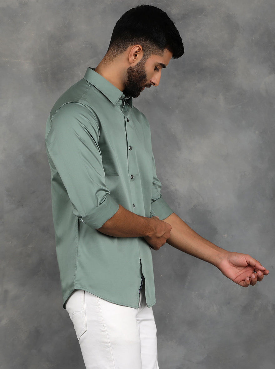 Green Solid Slim Fit Casual Shirt | pehervi